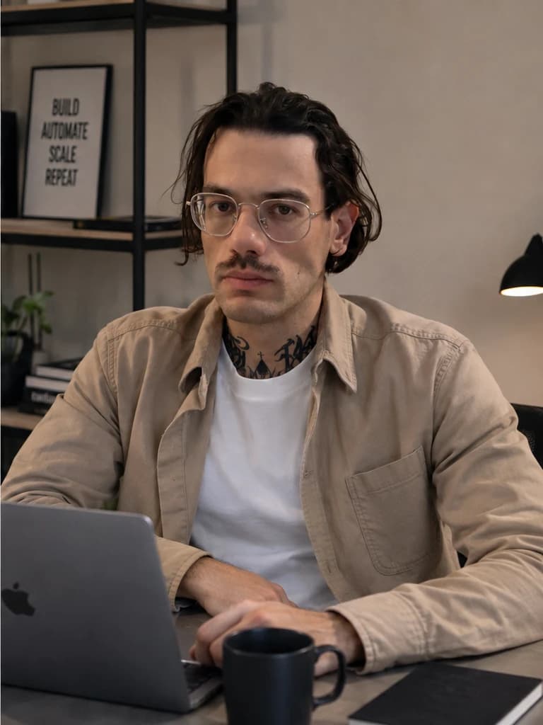 Giovanni Liguori alla scrivania del suo studio, al lavoro sul laptop
