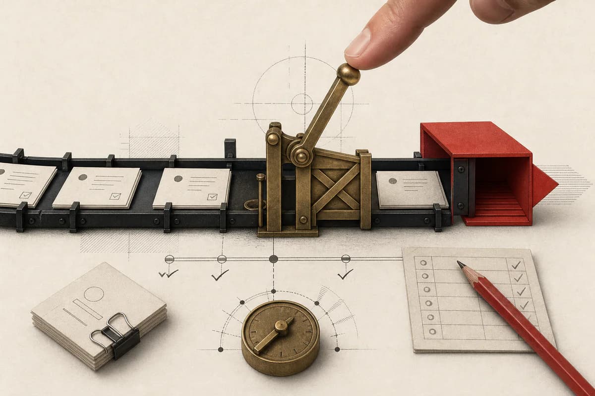 Flusso automatico fermato da un cancello manuale prima di un’azione esterna