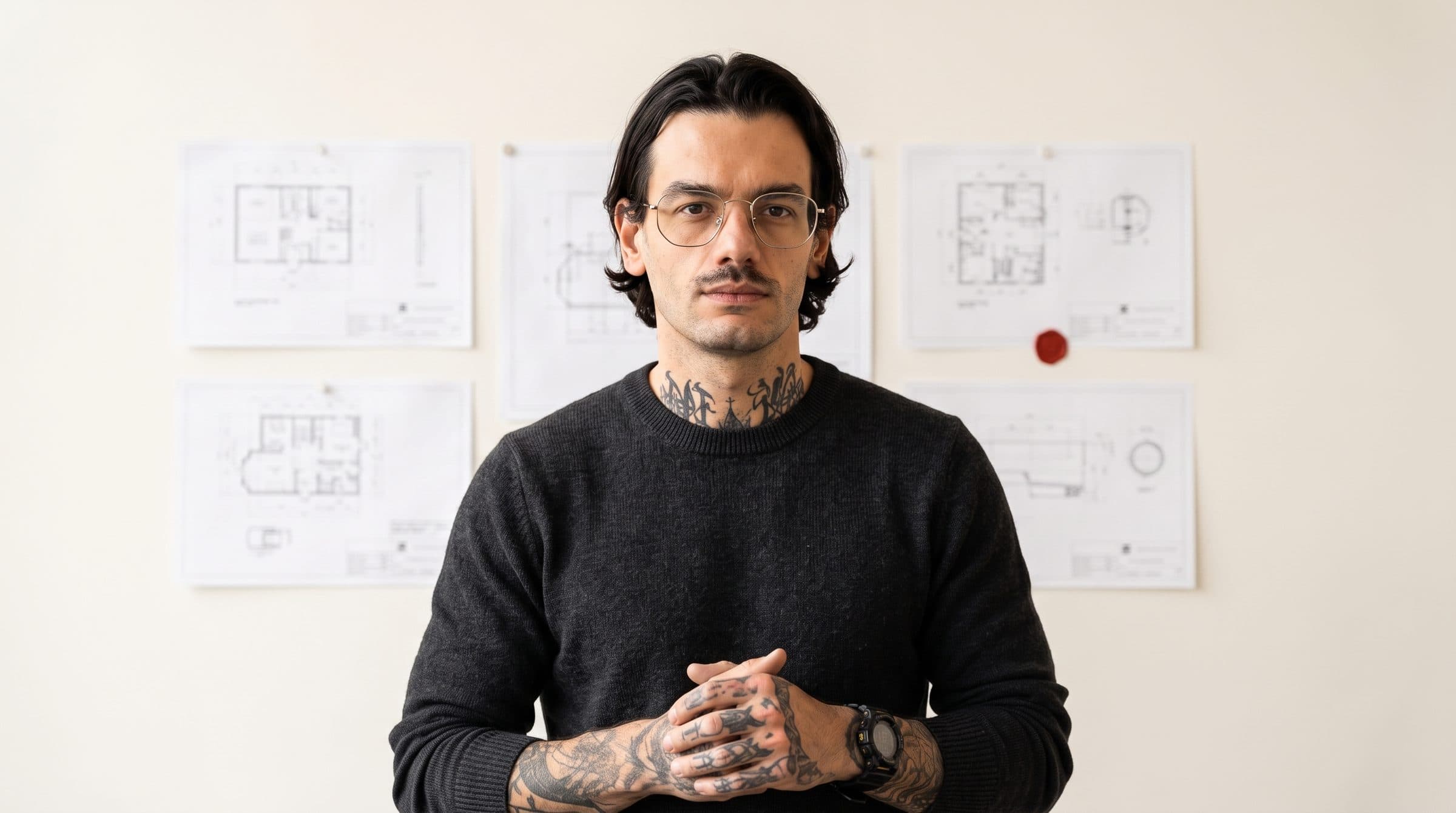 Giovanni Liguori in studio, davanti alla parete con gli schemi dei processi appesi e il sigillo di ceralacca rosso.